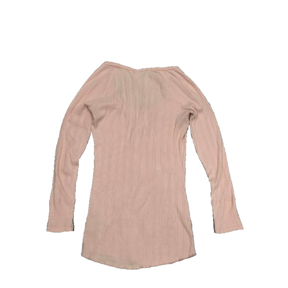 Free People Ribbed Y2K Henley Top Long Sleeve V-neck peach S/P A003779 - Picture 9 of 9
